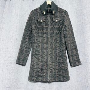 Prana Jacket Women Small Green Brown Wool Blend Full Zip Pea Coat Academia